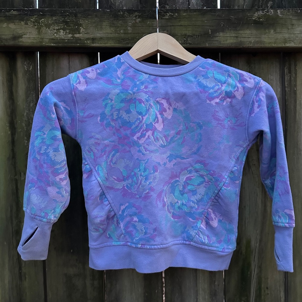 All In Motion Fleece Floral Purple Crewneck Long Sleeve Sweatshirt Size XS 4-5 - Picture 2 of 8